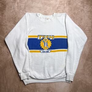 Vintage 80s Fruit of the Loom Tech Sweatshirt White Pullover Striped Men's XL